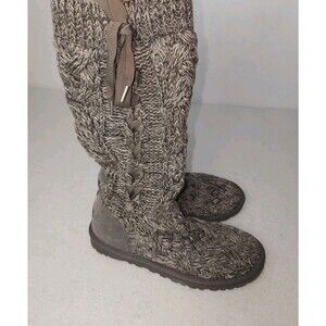 UGG Australia Women's Gray Knit Cable 1008686 Lace Up Boots Womens Size 6